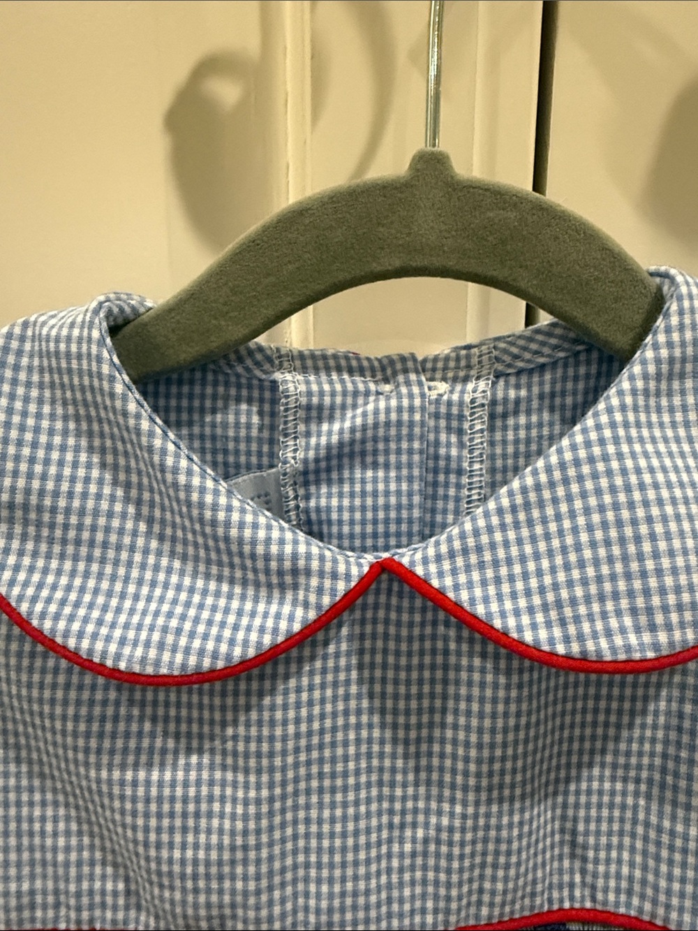 Little English Light Blue Gingham Dress with Smocked London Bus Detail - Picture 7 of 8
